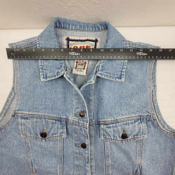 Vintage Denim Vest Womens L Blue Faded Button up w pockets by ABE Jeans - Picture 9 of 14